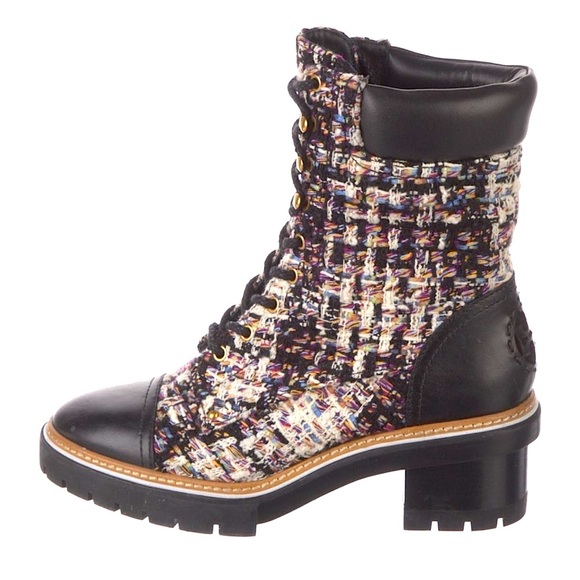 Tory Burch boots tweed booties black boots fall chunky boot lace up combat boot - Picture 1 of 15